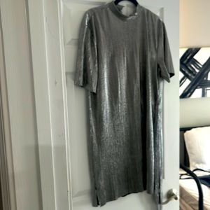 Bershka metallic silver shirt dress with sash size L